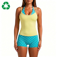Ensemble short et débardeur de sport respirant en nylon recyclé écologique à imprimé pois, col halter, 2 couches, pour la course et l'entraînement