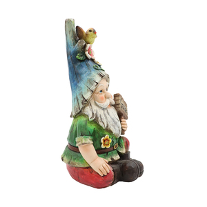 Gnomo Sentado con Letrero de "Jardín", Estatua de Resina con Pájaro <span class=keywords><strong>Amarillo</strong></span> y Flor para Decoración de Jardín y Patio Exterior - Product Image 5