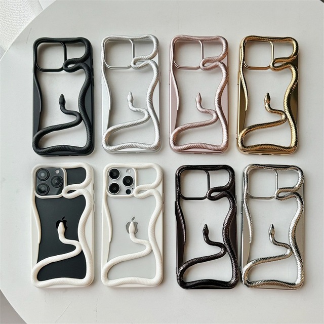 For iPhone 16 Case Creative Unique Hollow 3D Snake Plating Soft TPU Shockproof Mobile Phone Cover For iPhone 13 14 15 16 Pro Max