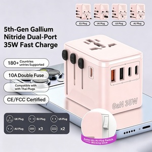 محول سفر عالمي للابتوب بقوة 35 واط، الكل في واحد مع منفذي USB ومنفذي Type-C PD، محولات دولية للمقابس البريطانية والأسترالية والأمريكية والأوروبية، لون أسود - Product Image 6