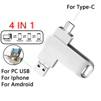 Memoria USB Metálica 4 en 1 en Oferta, Unidad Flash USB 2.0 Tipo C de 32 GB, 64 GB, 128 GB para iPhone y Android