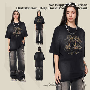 Мужская футболка с коротким рукавом в стиле гангстера, с эффектом потертости и водной стирки, коллекция 2024 года, для Европы и США - Product Image 4