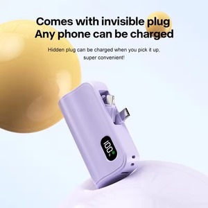 พาวเวอร์แบงค์พกพาขนาดเล็ก 5000mAh 10000mAh แบบสองหัว พร้อมสายชาร์จในตัว ปลั๊กท้ายแบบมีสาย จอแสดงผลดิจิตอล - Product Image 1