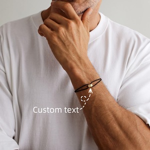 Adjustable Navy Cord Bracelet With Engraved Silver <b>Rings</b> Custom Engraved <b>Name</b> Classic Minimalist Unisex Jewelry Gift - Product Image 6