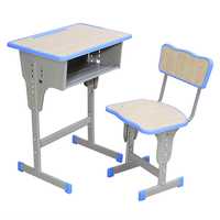 Modern metalen schoolmeubilair voor basisschool- en middelbare scholieren, verstelbare bureaus en stoelen met houten blad, ook geschikt voor de woonkamer.