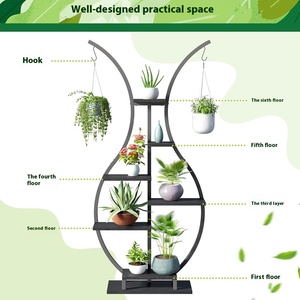 Porte-plantes d'intérieur moderne à 6 couches en bois massif en forme de <span class=keywords><strong>vase</strong></span> à double crochet pour pot à fleurs multiples rangement à domicile pour le salon en métal - Product Image 3