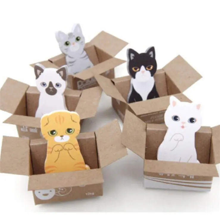 Bloc de notas adhesivas con diseño de gato de dibujos animados, regalo para estudiantes, papelería, escuela y oficina