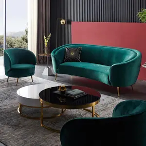 Luxury Velvet Leather Lamb Loveseat Sofas Corduroy Ruang Tamu Metal Olive Green Small Sofa Set