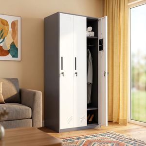 خزانة ملابس فولاذية بتصميم ضيق سهلة التجميع بثلاثة أبواب للصالة الرياضية والمدرسة لتخزين الملابس بشكل آمن - Product Image 1