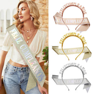 スペイン誕生日サッシヘッドバンド新ゴールドスライバーローズゴールドスペイン髪バンドショルダーバンド誕生日セットパーティーデコレーション - Product Image 2