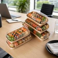 Boîte à sushi avec couvercle transparent en PET recyclable, conteneur à sushi jetable pour emporter, 100% biodégradable et compostable, vente en gros, OEM