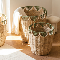Panier à linge en corde de papier écologique avec bord creux, grande capacité, rangement tressé pour vêtements et jouets, organisateur en fibres naturelles