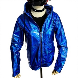 Veste à capuche bleue qui brille dans le noir, avec fil EL lumineux, pour soirée rave, Halloween, ou spectacle. - Product Image 1