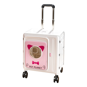 Mu Cheng Pet Carrier Cat Trolley White Pink Foldable With Wheels Portable For Outings - Product Image 5