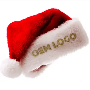 Promotionele Oem Logo Kerstmutsen Dik 30*40Cm Volwassen Maat Zacht Pluche Goud Promotionele Kerstmuts Voor Volwassenen