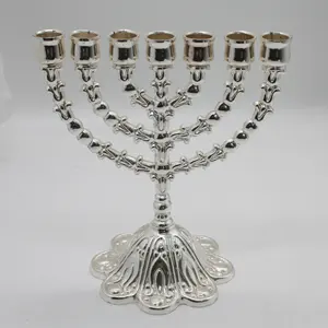 Menorah Candle Holder com Flor Base Metal Artesanato para Home Decor