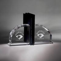 Serre-livres en cristal transparent de qualité supérieure pour la décoration de bureau et les cadeaux d'entreprise, supports de livres en verre haut de gamme avec logo personnalisé