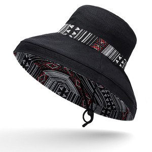 Women's Wide Brim Sun Hat Bucket Hat Breathable Foldable Sun Protection Face Covering Ethnic Pattern Summer Outdoor Hat - Product Image 1