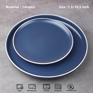 Assiette à pizza en céramique ronde élégante bleu mat blanc noir pour servir des salades de steak des pâtes 10,5 7,5 - Product Image 2