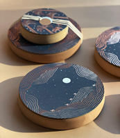 Boîtes d'emballage en papier personnalisées de luxe bleues pour macarons, desserts au chocolat imprimés de motifs palmiers, biscuits et chocolats, cadeaux du Ramadan