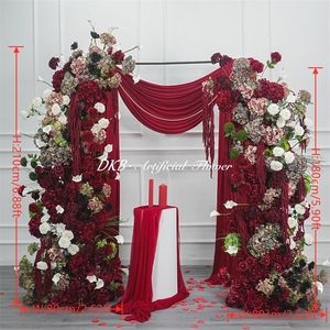 Wedding Floral Arch & Centerpiece Set red Silk <b>Flower</b> Arrangement for Event Party Backdrop Aisle Decor - Product Image 3