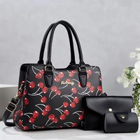 Ensemble de sacs fourre-tout pour femmes de créateurs de mode, motif cerise, grande capacité, sacs à main de luxe pour femmes, fermeture à glissière à sangle unique