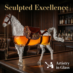 Ensemble de carafe à whisky en forme de cheval de 1000 ml avec 2 verres à whisky old fashioned dans un coffret cadeau en bois pour bourbon, whisky, scotch, <span class=keywords><strong>rhum</strong></span> - Product Image 4