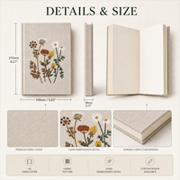 Carnet personnalisé en tissu de lin brodé, couverture rigide, A5/A6, 100 feuilles, reliure cousue, motif floral, cadeau
