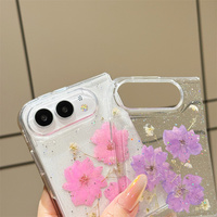 Coque de téléphone transparente de luxe avec fleurs séchées réelles et paillettes pour iPhone 18 DUO, en époxy souple