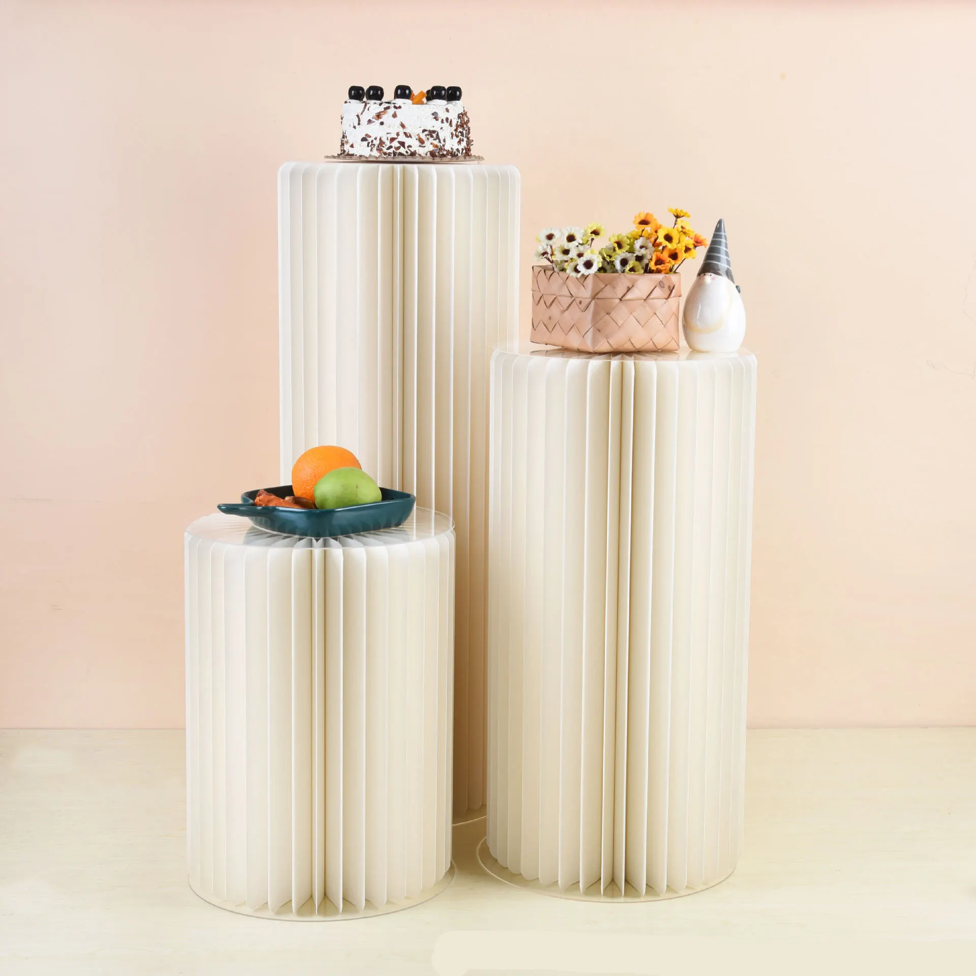 Foldable Paper Columns Wedding Plinth Pillar Metal Cake Stands Acrylic Cylinder Party Decoration