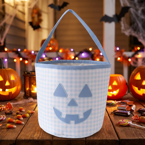 Cesti e Sacchetti di Halloween con Volant a Quadretti per Decorazioni per Feste, Sacchetti per Dolcetti o Scherzi, Secchielli di Halloween con Monogramma e Faccia di Zucca - Ingrosso - Product Image 5