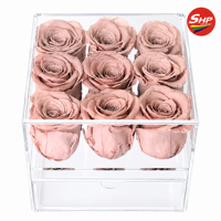 Support de présentation de roses en acrylique SHP à 9 trous, vitrine carrée transparente pour fleurs, décoration de table de mariage, cadeau, centre de table pour fête