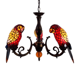 Plafonnier à trois têtes en forme d'oiseau perroquet rouge, style rétro original, vitrail boisée, pour salon, Restaurant, chambre à coucher, Bar, Foyer, couloir - Product Image 1