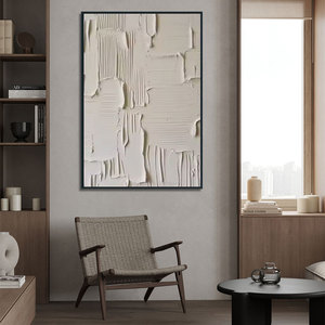Pintura Moderna Abstracta Texturizada en 3D Pintada a Mano sobre Lienzo Acrílico Personalizable Grande en Beige Minimalista - Product Image 2