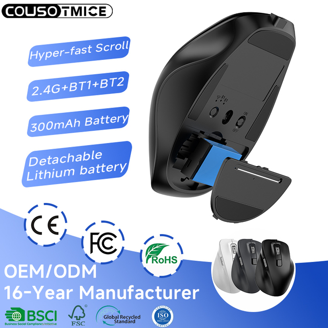 2026 Hot Sale Wireless Mouse Ergonomic Removeable Lithium Battery Super-fast Scrolling Quiet Click Bluetooth Vertical Mouse