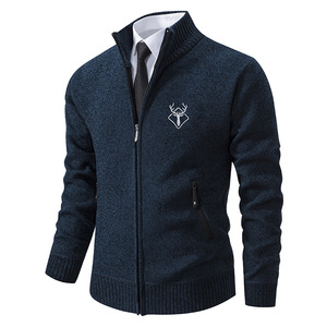 Cárdigan <span class=keywords><strong>de</strong></span> <span class=keywords><strong>punto</strong></span> informal <span class=keywords><strong>de</strong></span> invierno 2026 nuevo para <span class=keywords><strong>hombre</strong></span>, cuello mandarín, sin cierre, antiarrugas, manga larga, forro polar grueso, color liso - Product Image 2