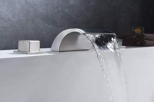 Grifos de bañera de níquel generalizados <span class=keywords><strong>Caño</strong></span> de cascada para válvula de alto caudal y juego de molduras Manguera de agua preinstalada Mezclador de 2 perillas - Product Image 3