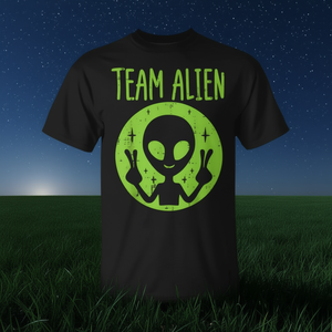 T-Shirt Team Alien noir et vert, Design Alien, signe de paix, graphique, pour hommes, jeunes et enfants - Product Image 3