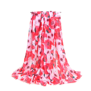 2024 nouvelle mode coquelicot impression feuille d'or frange écharpe châle motif Floral Foulard Hijab Wrap 6 couleurs automne <span class=keywords><strong>saison</strong></span> en gros - Product Image 1