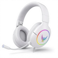 Headset Gaming Over-Ear Putih Mikrofon Fleksibel 360 Derajat Pencahayaan RGB Peredam Kebisingan untuk PC Laptop Xbox Switch