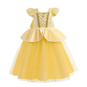 Costumi di Lusso da Principessa Classica per Bambine, Abiti per Halloween e Natale, Vestito Giallo a Strati - Product Image 6