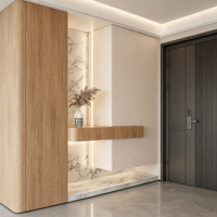 Meuble à chaussures pour entrée, en bois blanc, multi-portes, avec coins arrondis, meuble flottant intégré, console pour entrée