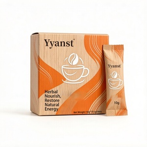 Herbal Natural Raw Instant Coffee 10g*10 Sachets Wood Grain <b>Orange</b> Curve Coffee Cup Print <b>Paper</b> Box Custom OEM Bulk Carton - Product Image 1