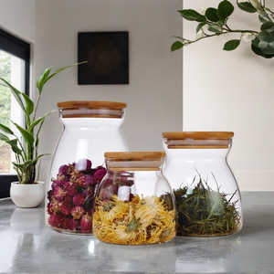 Hava Geçirmez Ahşap/Bambu Kapaklı Cam Gıda Saklama Kavanozu - Çay, Kahve, Baharat Servisi İçin Şeffaf Cam Saklama Kabı - Product Image 1