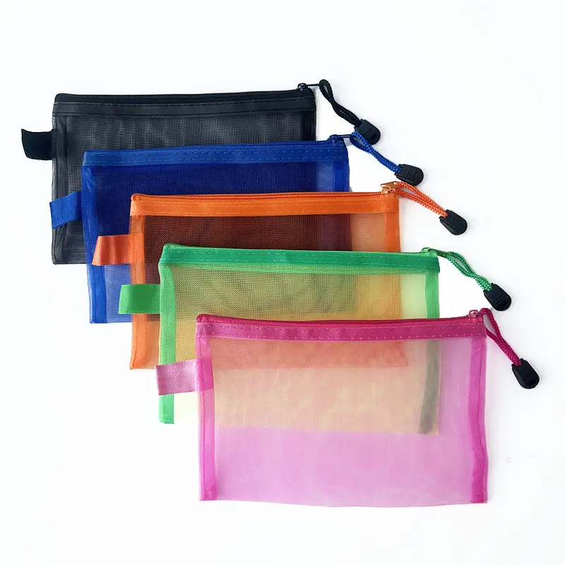 Mesh documents pouch pencil bag zipper organizer makeup toiletry travel nylon cosmetic bag