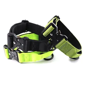 Outdoor With Handle Dog Collar Heavy Duty Nylon Adjustable Pet Collars Tactical Dog Collar And Leash