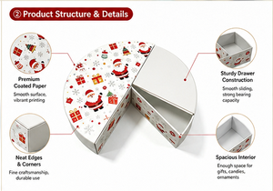 Boîte à tiroir ronde personnalisée en carton premium pour œuvres d'art de Noël, structure facile à ouvrir pour bonbons, décorations, bijoux, boîte à tiroir demi-ronde - Product Image 3