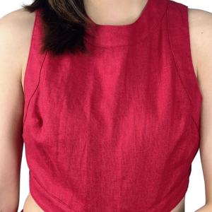 Elegante Vestido Largo Rojo de Lino con Cuello Redondo y Cintura Recortada para Mujer, Ideal para Fiestas y Uso Casual - Product Image 5