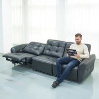 Modernes Quadratisches 2,85m Elektrisches Relaxsofa aus Vollnarbenleder, 3-Sitzer Ecksofa für Villa-Wohnzimmer mit USB-Anschluss