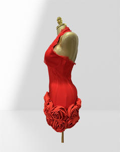 新款时尚3D花朵蕾丝露背性感晚礼服紧身正式红色短绷带连衣裙 - Product Image 3